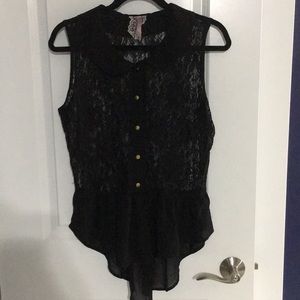 Black lace button down sleeveless blouse